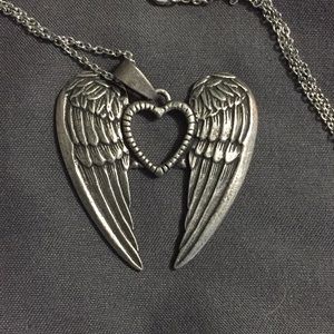 Handmade heart with angel wings necklace